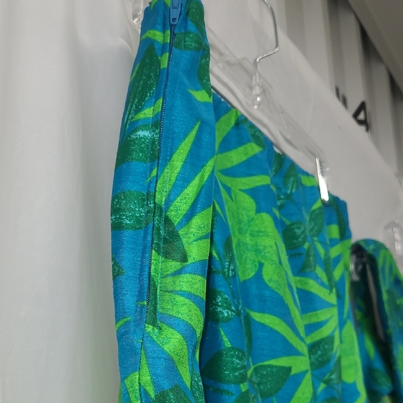 2 Piece Matching Set Capri Tank Top Tropical Palm Print Royal Blue Green Resort - Picture 5 of 16